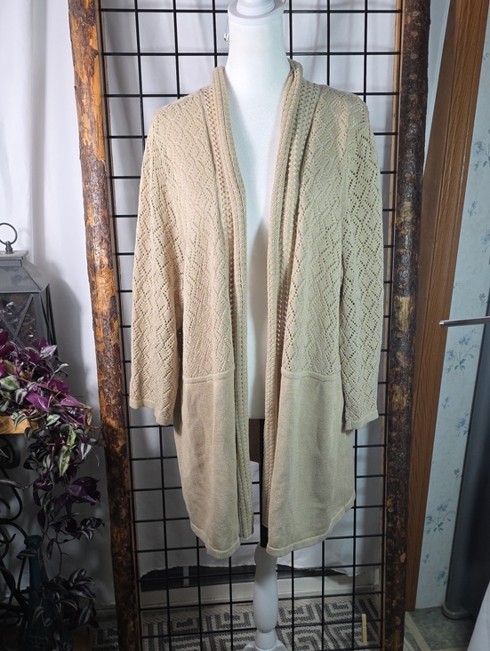 CJ Banks Sweaters - CJ Banks Taupe Open-Front Knit Cardigan with Pockets
